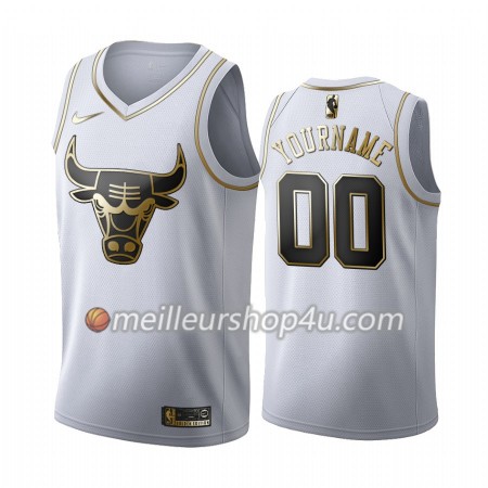 Maillot Basket Homme Chicago Bulls Personnalisé 2019-20 Nike Blanc Golden Edition Swingman